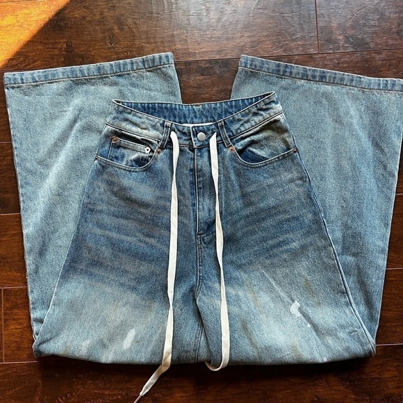 Ease Atelier Ultra Wide Leg Boho High Waisted Distressed Waist Tie Jean Sz Small - Picture 1 of 7